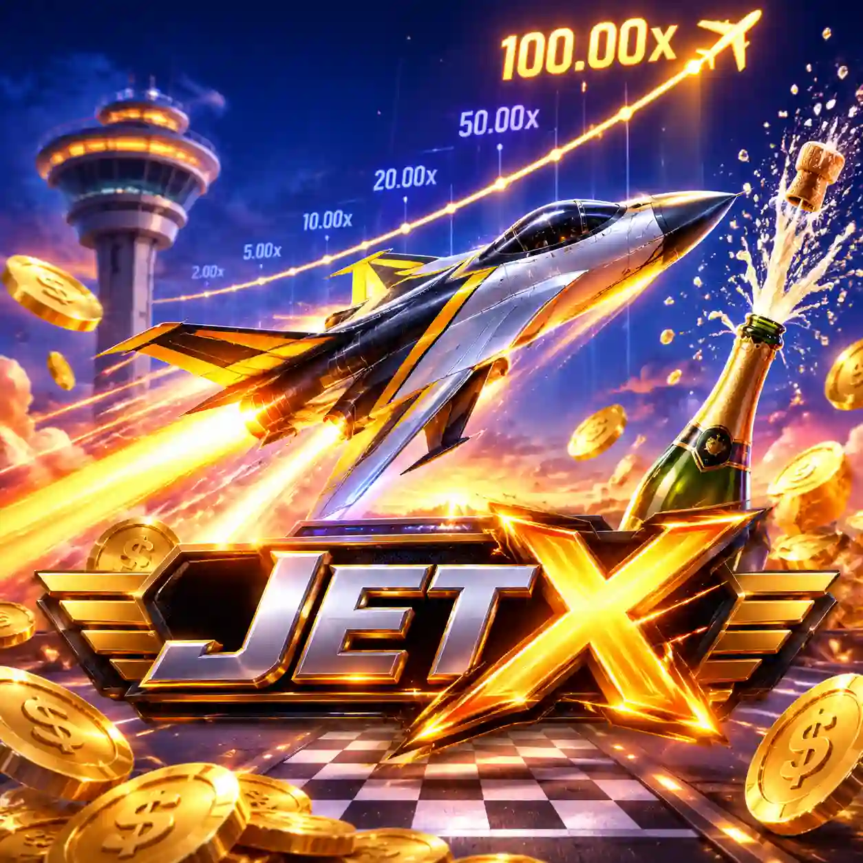 interface do jogo Jet Turbo com jato subindo e multiplicador crescente