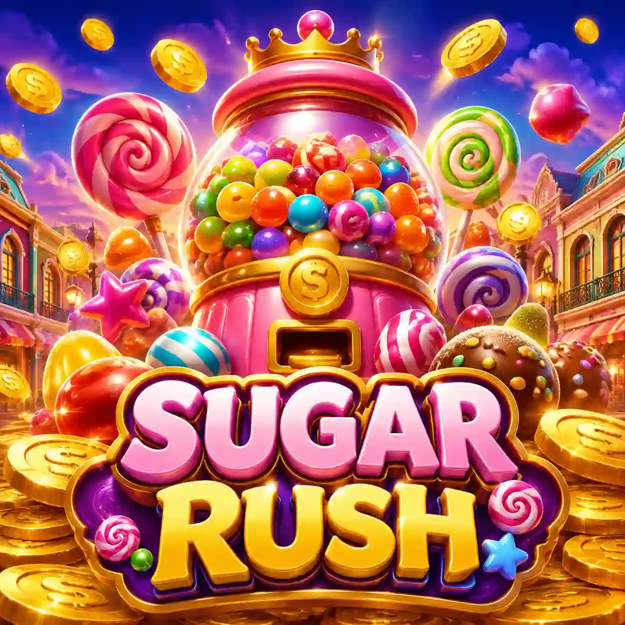 Sugar Rush com guloseimas e doces em grade colorida de símbolos