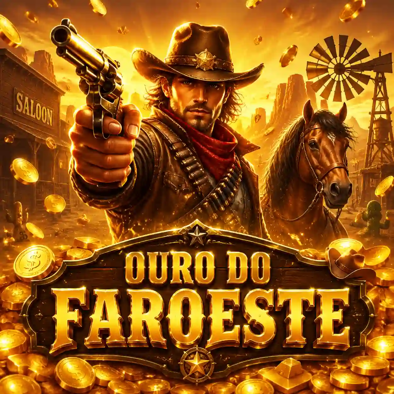 Wild West Gold com revólveres e xerifes em temática de faroeste